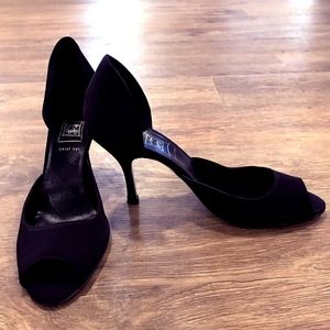 Black Satin Cynthia Rowley Peep-toe Pumps